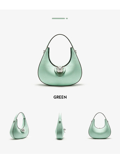 Genuine Leather Half Moon Tote – Soft Structure with Lock