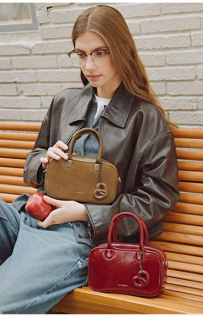 Genuine Leather Bowling Crossbody Bag