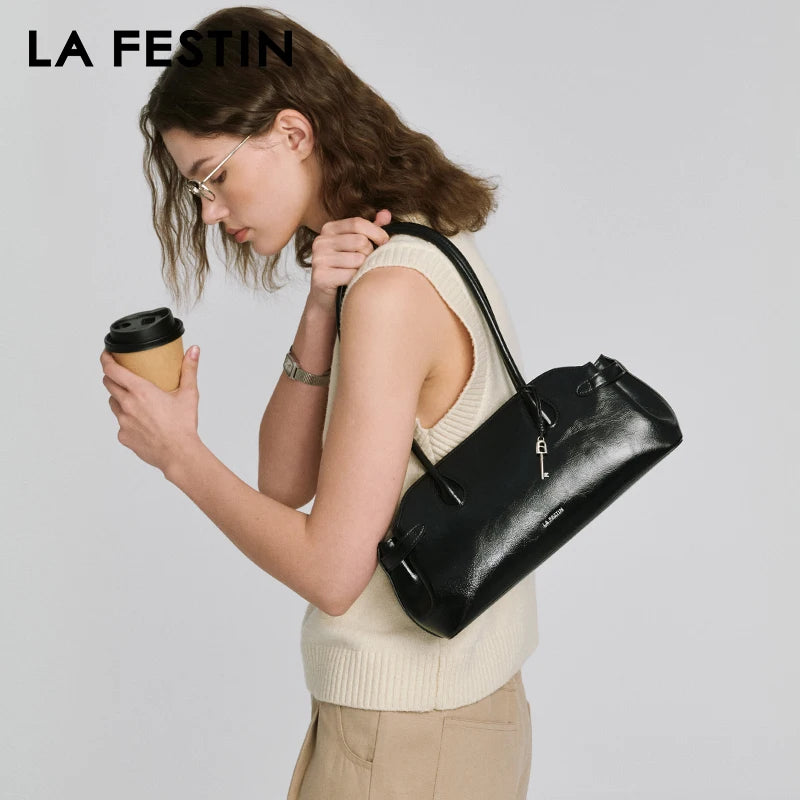 Genuine Leather Baguette Tote Bag