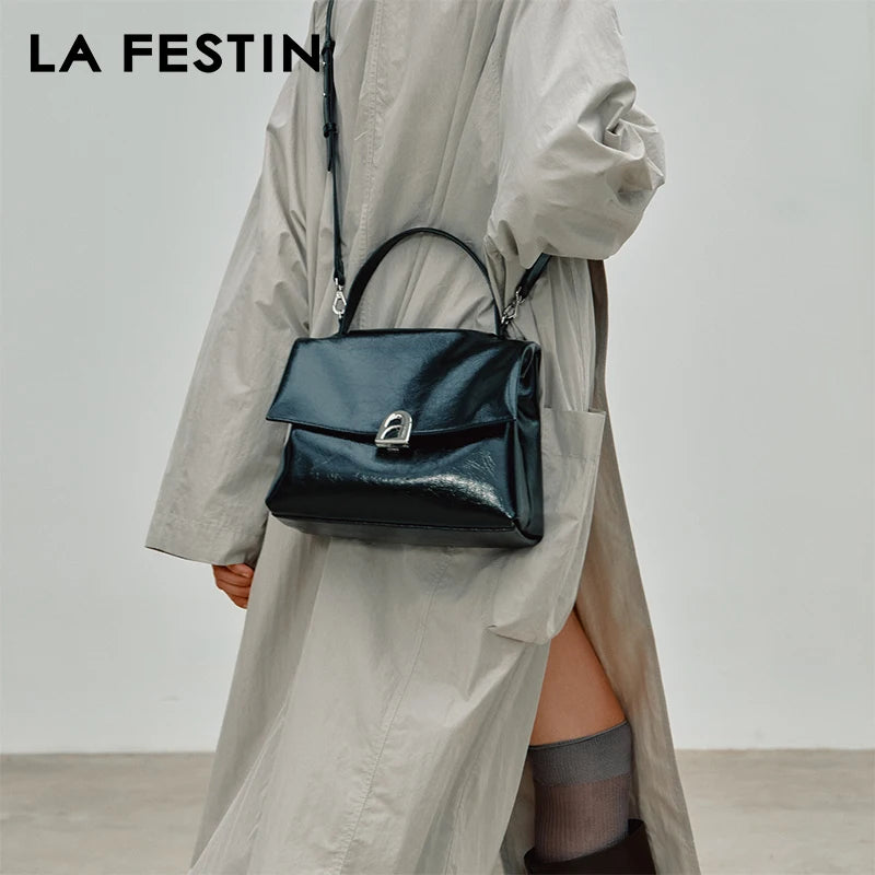 Split Leather Shoulder Crossbody Tote Bag