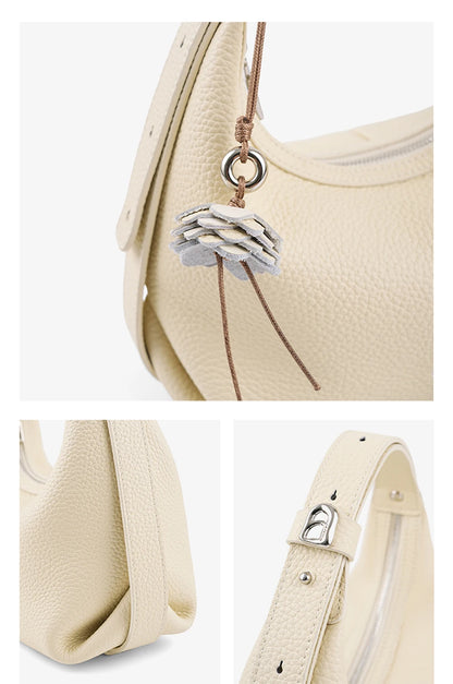 Genuine Leather Half Moon Shoulder and Crossbody Tote