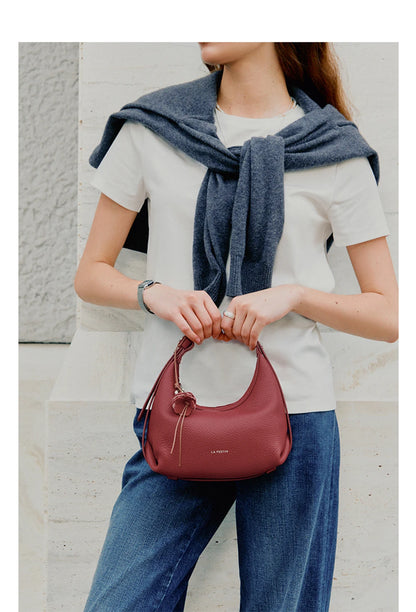 Genuine Leather Half Moon Shoulder and Crossbody Tote