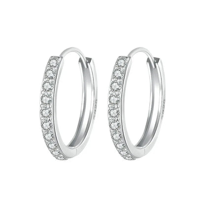 925 Sterling Silver CZ Huggie Hoop Earrings with Geometric Design