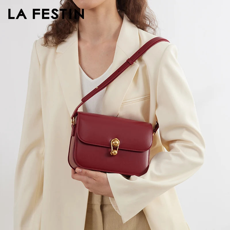 Split Leather Square Shoulder and Crossbody Bag