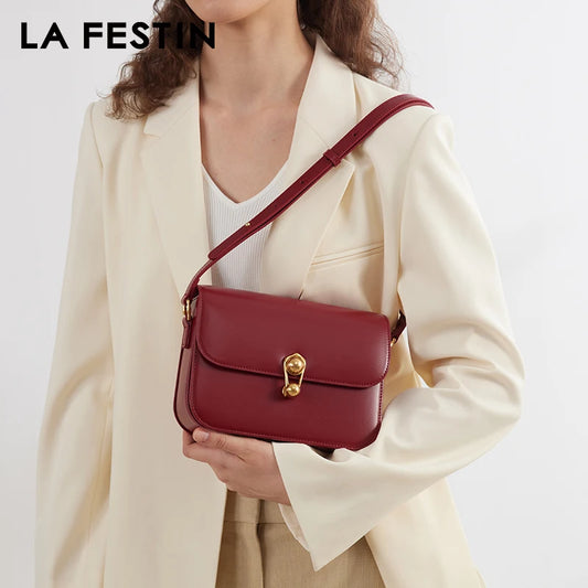 Split Leather Square Shoulder and Crossbody Bag
