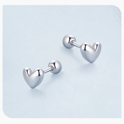 Mini Heart Stud Earrings – 925 Sterling Silver, Platinum Plated
