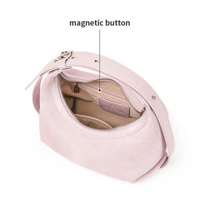 Genuine Leather Half Moon Shoulder and Crossbody Tote