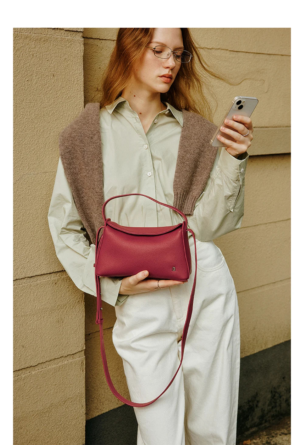 Soft Genuine Leather Mini Tote Crossbody