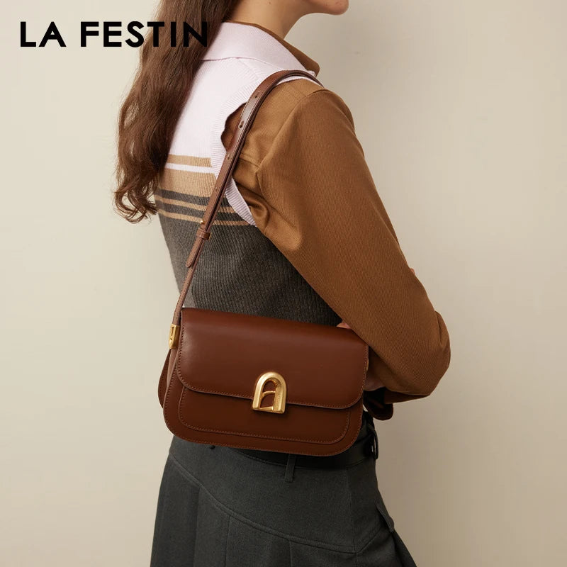 Split Leather Square Shoulder and Crossbody Bag