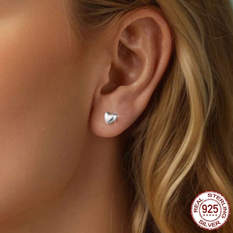 Mini Heart Stud Earrings – 925 Sterling Silver, Platinum Plated