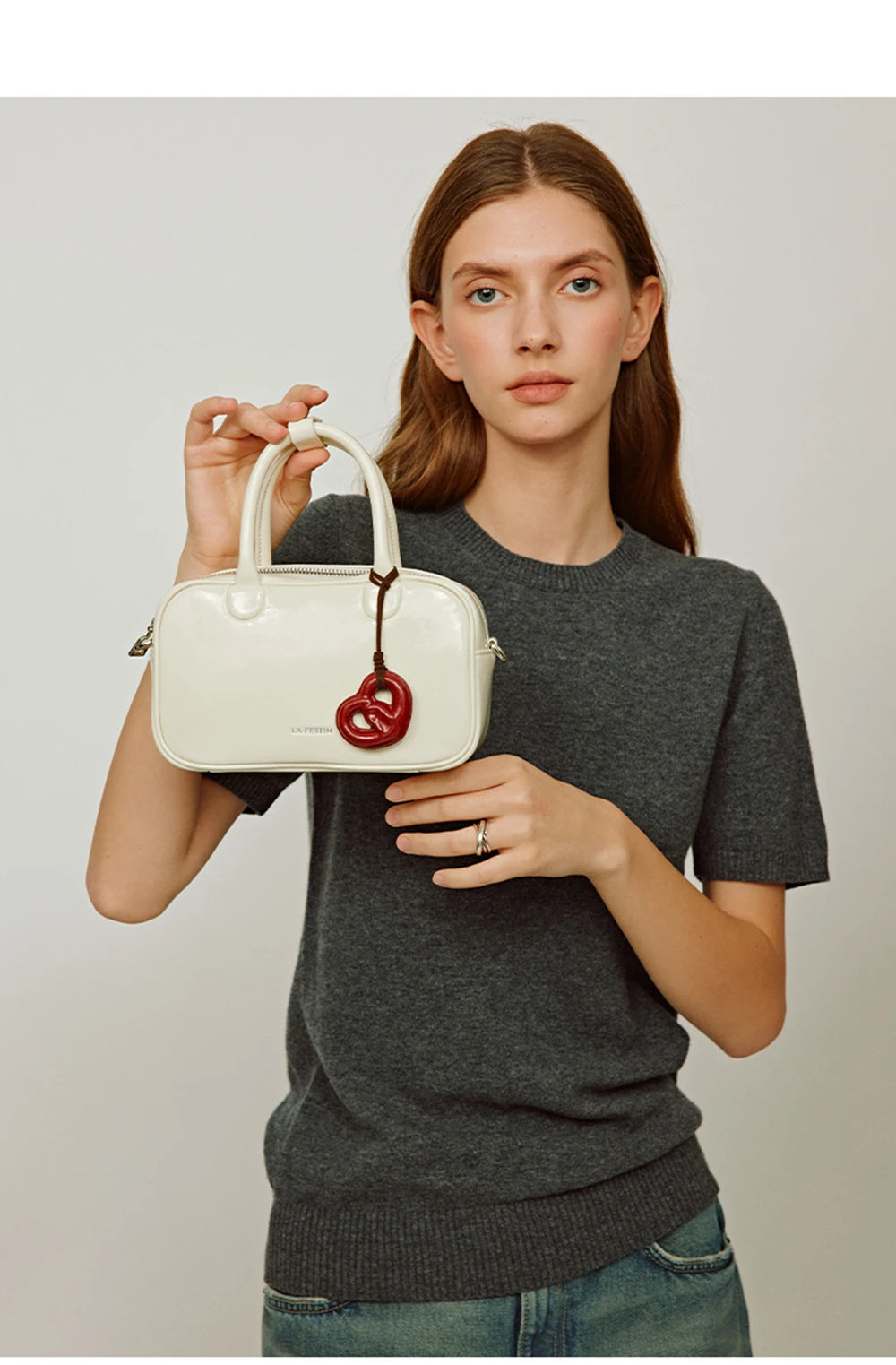 Genuine Leather Bowling Crossbody Bag