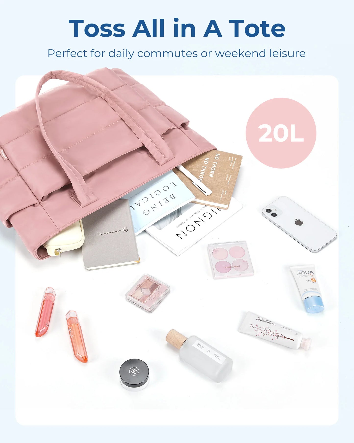 Quilted Milk Cotton Padded Tote Bag