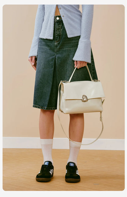 Split Leather Shoulder Crossbody Tote Bag