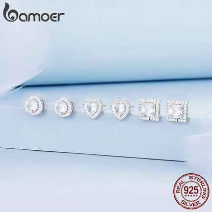 Classic Zircon Stud Earrings – 925 Sterling Silver Round Design
