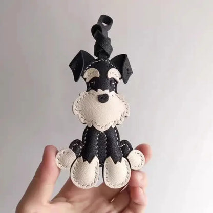 Schnauzer Leather Bag Charm Keychain