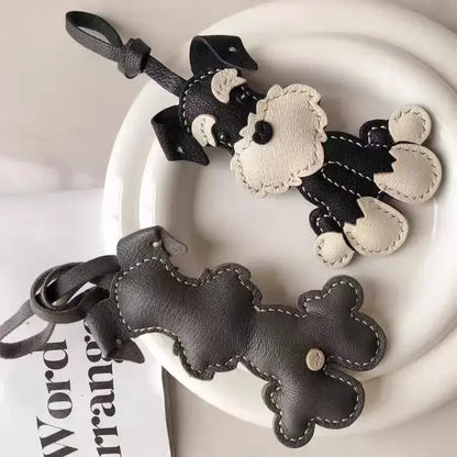 Schnauzer Leather Bag Charm Keychain