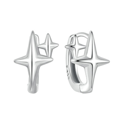 925 Sterling Silver Starlight Hoop Earrings – Minimalist Double Star Huggie