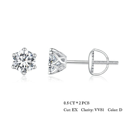 D Color Moissanite Stud Earrings – 925 Sterling Silver