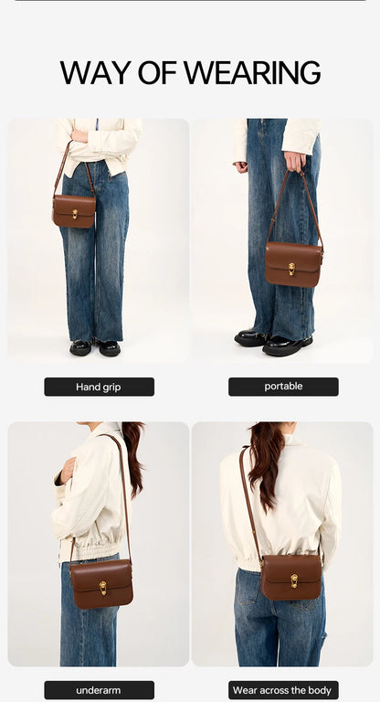 Split Leather Square Shoulder and Crossbody Bag