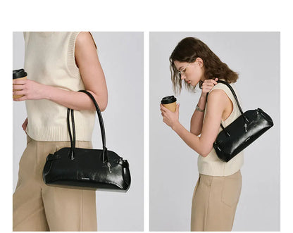 Genuine Leather Baguette Tote Bag