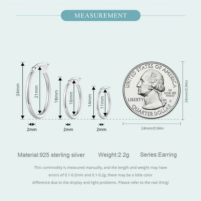 Hoop Earrings – 925 Sterling Silver, White Gold Plated