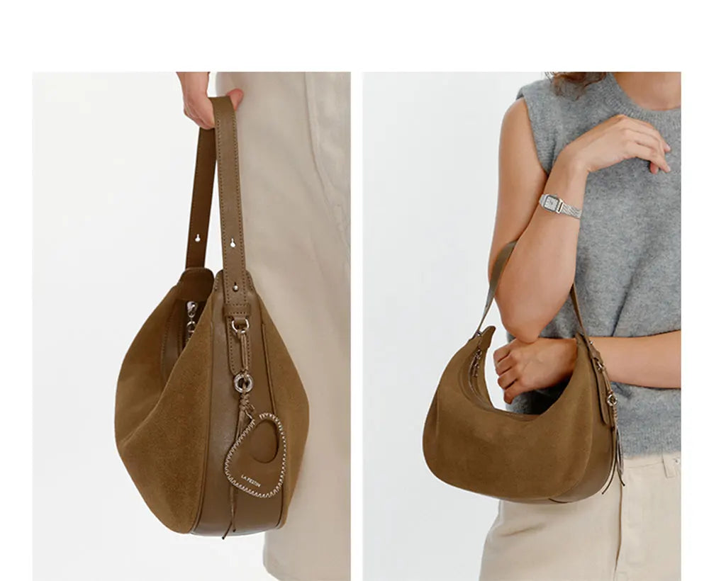 Genuine Leather Curved Tote Bag
