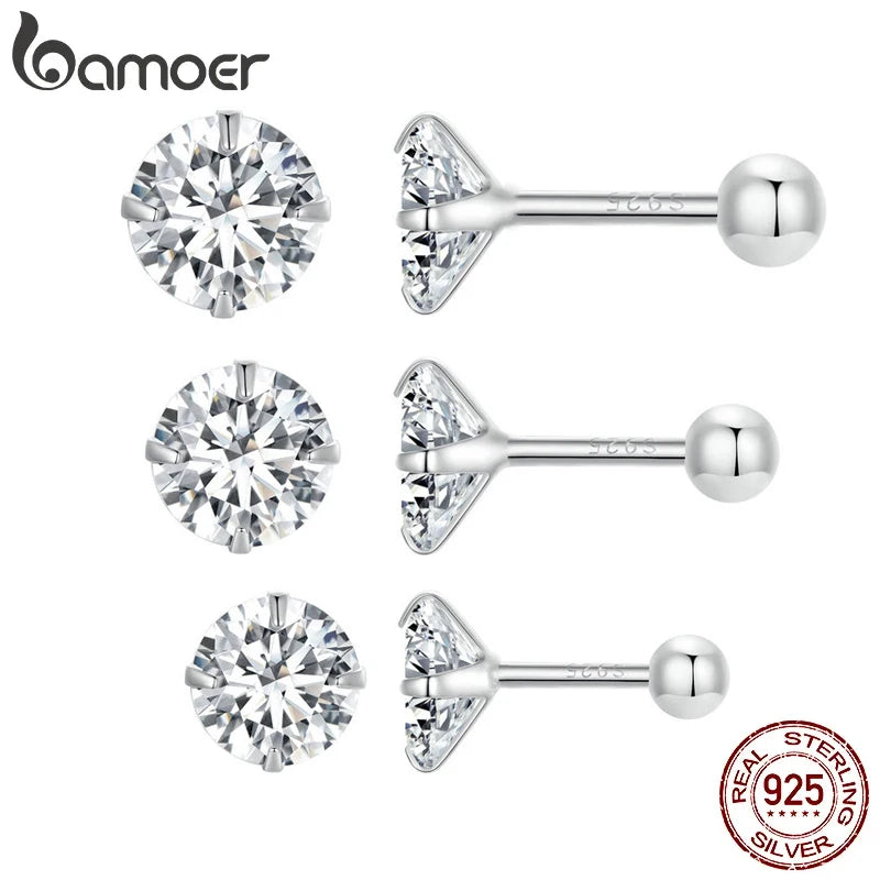 Round Zircon Stud Earrings – 925 Sterling Silver Platinum Plated