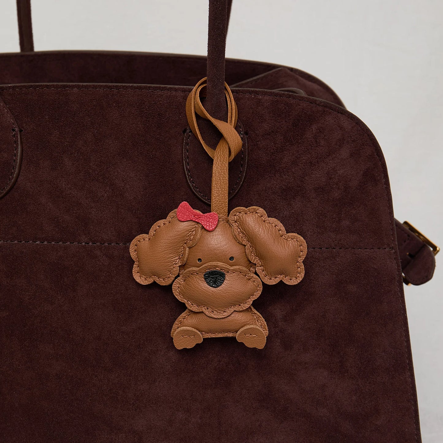 Teddy Dog Leather Bag Charm Keychain