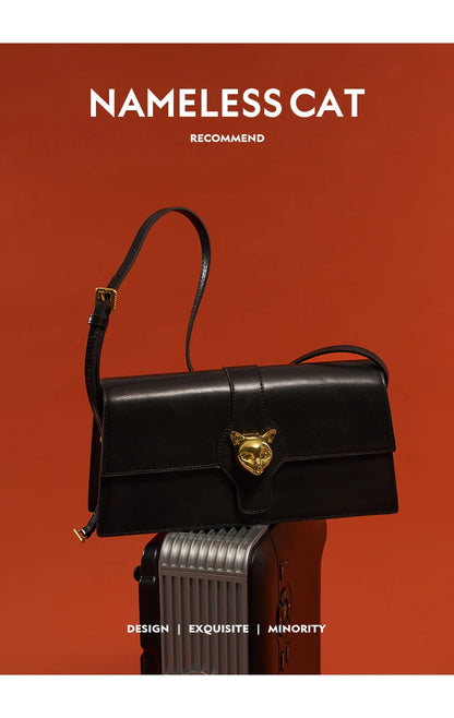 Genuine Leather Shoulder Bag – Retro Denim Look