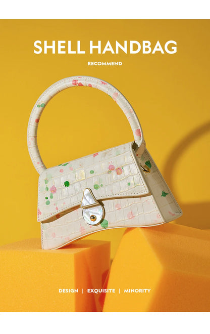 Genuine Leather Half Moon Flap Bag with Floral Pattern