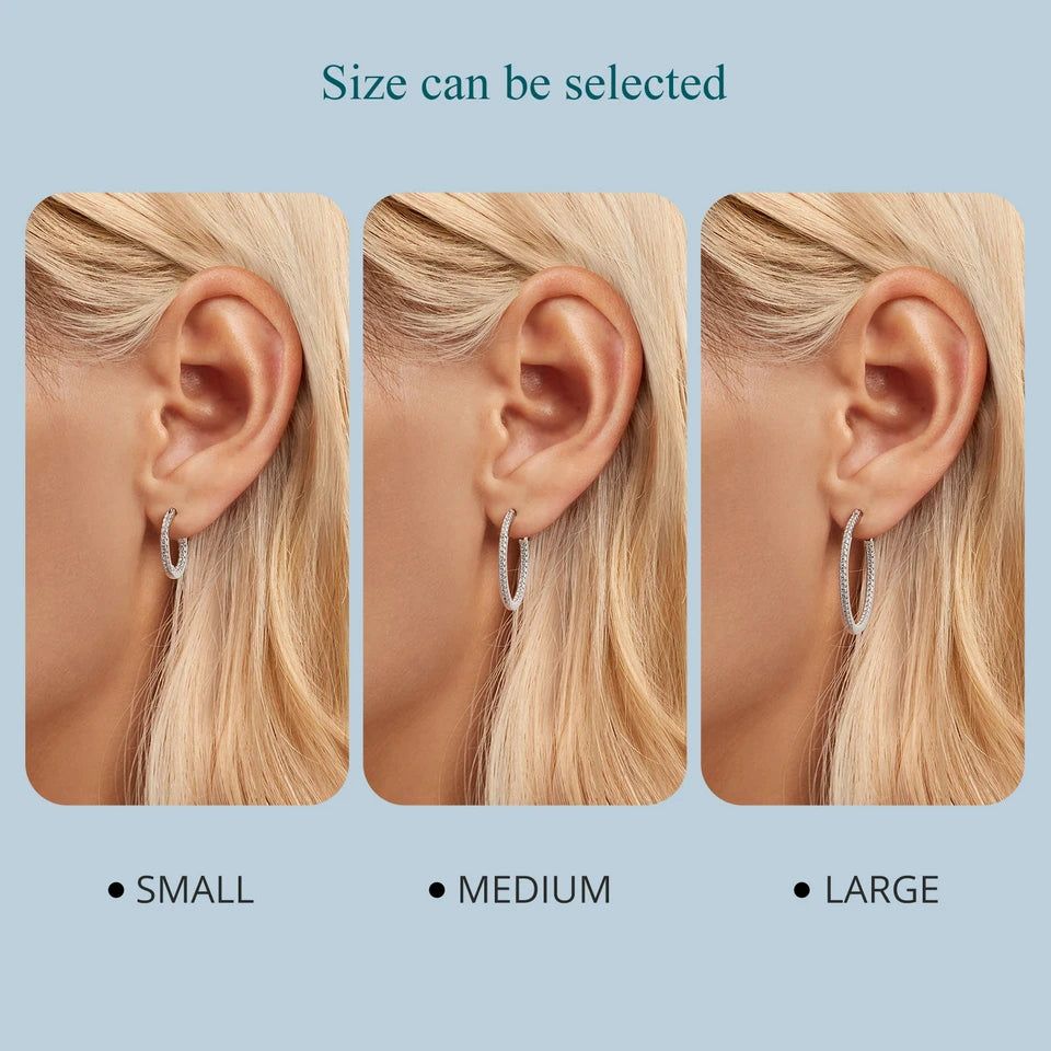 Sterling Silver Hoop Earrings – White Gold Plated with Zircon