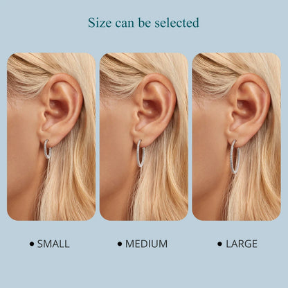 Sterling Silver Hoop Earrings – White Gold Plated with Zircon