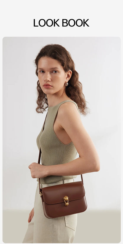 Split Leather Square Shoulder and Crossbody Bag