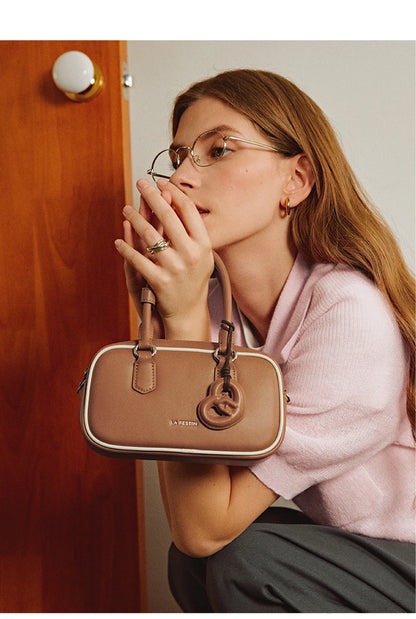 Split Leather Bowling Shoulder and Crossbody Tote