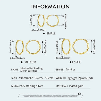 Minimalist Hoop Earrings – 925 Sterling Silver for Multiple Piercings