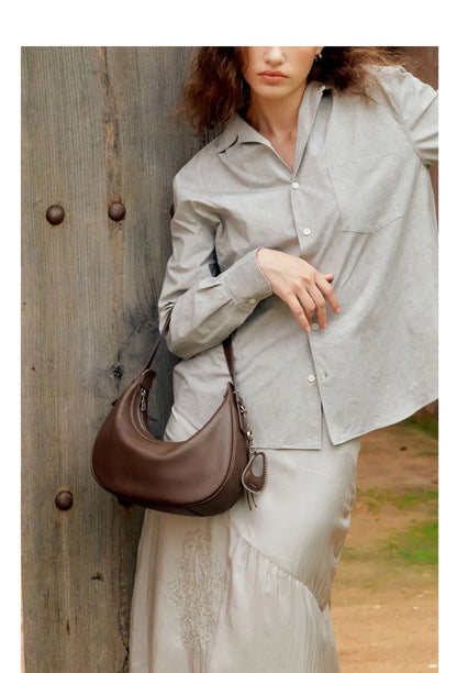 Genuine Leather Curved Tote Bag