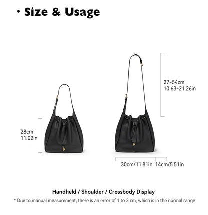 Genuine Cow Leather Hobo Bag – Soft Drawstring Everyday Style