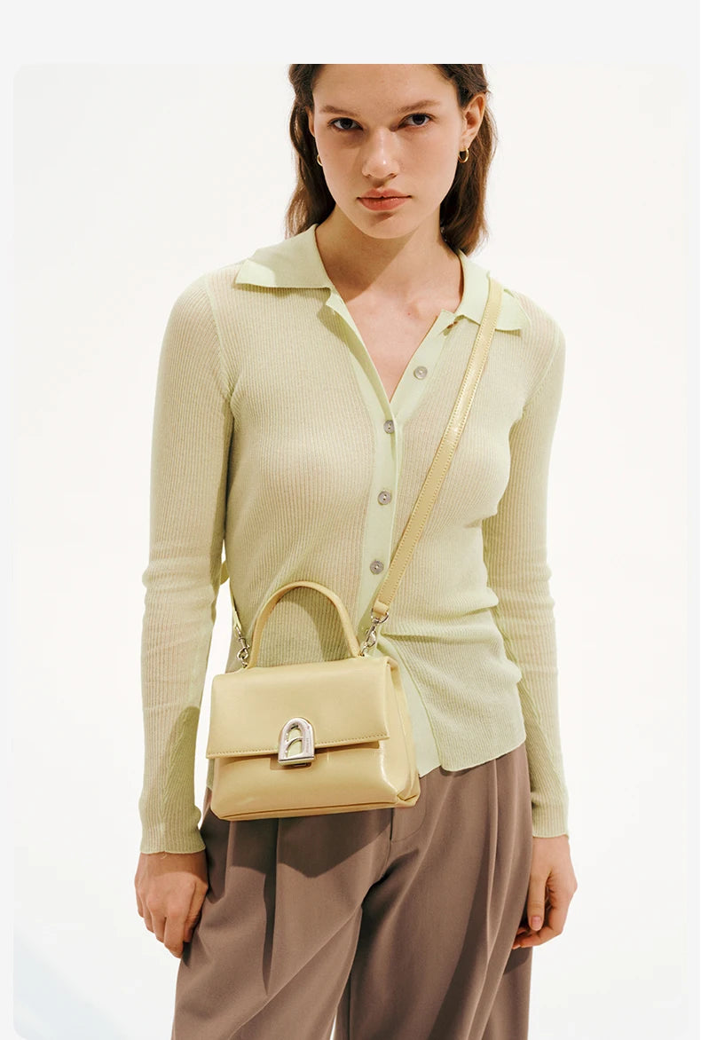 Split Leather Compact Square Tote