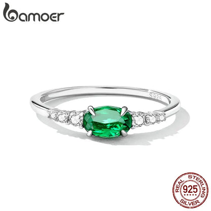 Green Zircon Ring – 925 Sterling Silver with Prong Setting
