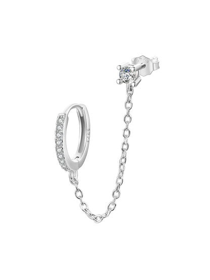 Zircon Stud Earrings with Chain – 925 Sterling Silver Double Hoop