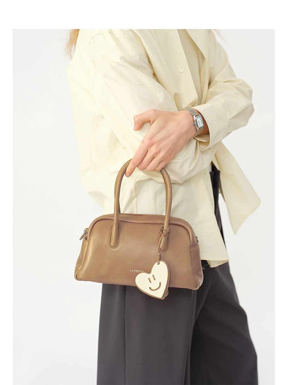 Soft Split Leather Small Tote Shoulder Bag