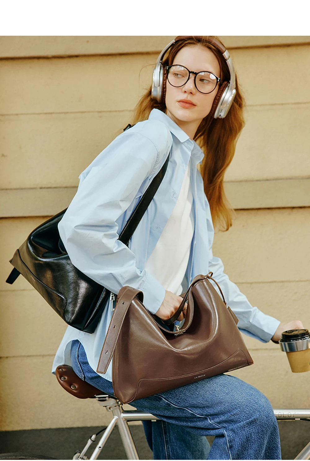 Split Leather Shoulder and Crossbody Tote Bag