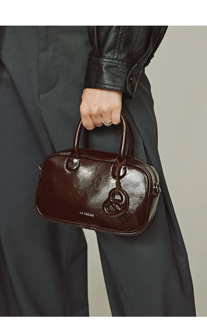 Genuine Leather Bowling Crossbody Bag