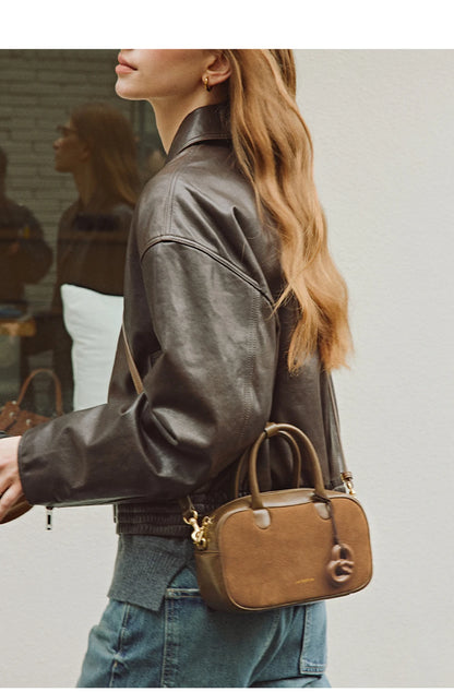 Genuine Leather Bowling Crossbody Bag