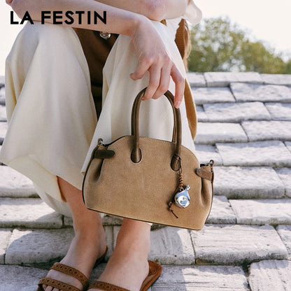 Split Leather Mini Bowling Tote