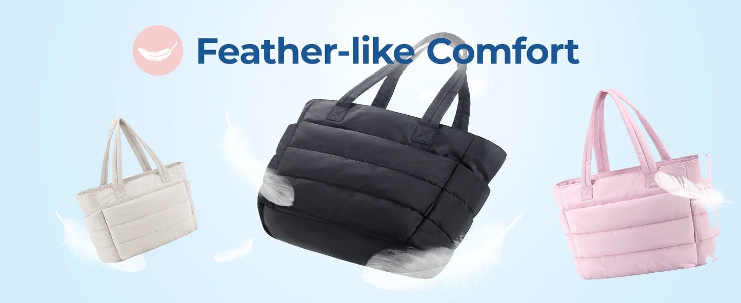 Quilted Milk Cotton Padded Tote Bag