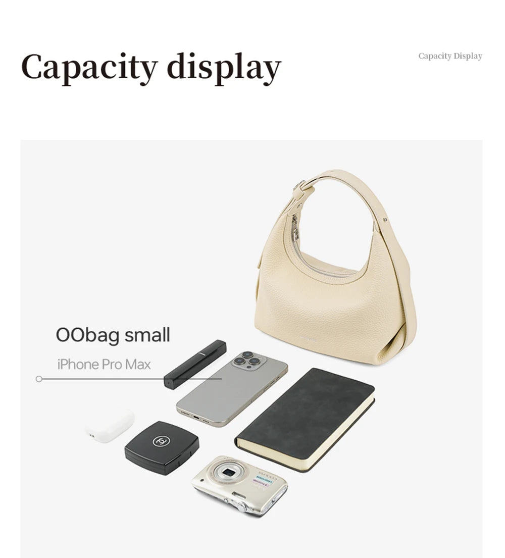 Genuine Leather Half Moon Shoulder and Crossbody Tote