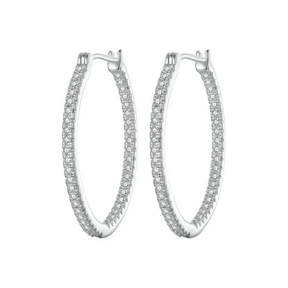Sterling Silver Hoop Earrings – White Gold Plated with Zircon