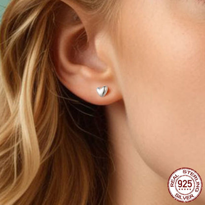 Mini Heart Stud Earrings – 925 Sterling Silver, Platinum Plated