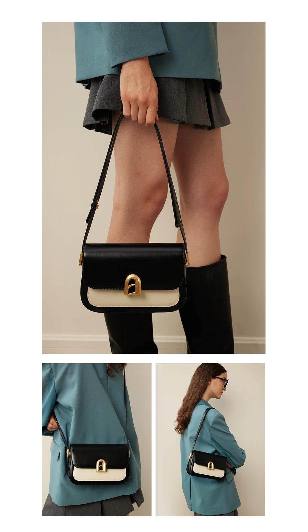 Split Leather Square Shoulder and Crossbody Bag